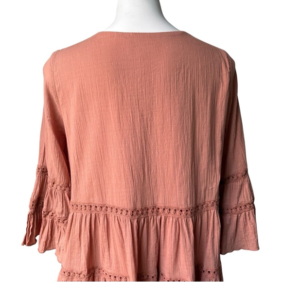 Listicle Boho V-Neck Tiered Bell Sleeve Cotton Mini Dress, Sz M - Picture 8 of 15